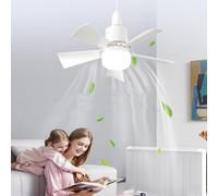 Ventilador de Techo con Enchufe, Ventilador de Techo Pequeño con Luz y Control Remoto, 3 Temperaturas de Color, Tornillo de Base E26 en Ventilador de Bombilla Regulable con 3