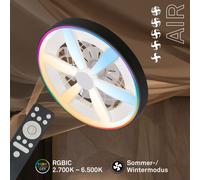 BRILONER - Ventilador de techo con luz LED, mando a distancia, motor DC silencioso con 5 velocidades, RGBIC, CCT y luz regulable, lámpara ventilador techo dormitorio, 48 x 15 cm, negro