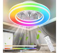 Ventilador de Techo con luz 41.5CM , Ventiladores de Techo 25W Silencioso, Regulable 3000K-6500K-RGB, 6 Velocidad del Viento con Control Remoto, Temporizador, Memoria de Luz, Ventilador Reversibles