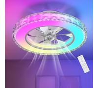 Ventilador de Techo con luz 43.5CM, Cristal Ventiladores de Techo 25W, Regulable 3000K-4000K-6500K-RGB, 6 Velocidad del Viento con Control Remoto, Temporizador, Memoria de Luz, Ventilador Reversibles