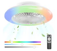 Ventilador de Techo con Luz 48.5CM, Motor DC 20W Reversibles, Ventiladores LED y Control Remoto 6 Velocidades Silencioso Sin Aspas, RGB-3000K-4000K-6500K Regulable, Lampara Dormitorio Temporizador