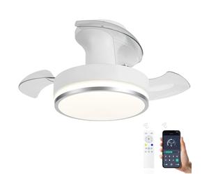 Ventilador De Techo Con Luz Aspas Retráctiles Plafon, 52cm LED Lampara Ventilador Retractil Techo Y Mando, Silencioso Regulable Reversible Motor Dc Plegables Para Dormitorio Salon - Blanco+Plata