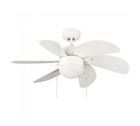 wonderlamp Ventilador de Techo Blanco 76 cm con Motor AC 3 Velocidades, 6 Palas MDF, Función Verano Invierno, Casquillo E27, Apto Techos Inclinados 19°, NO TIENE MANDO A DISTANCIA