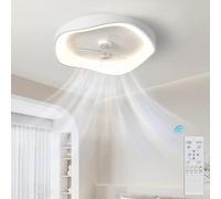 Ventilador de Techo con Luz Ceiling Fan with Light 52cm con APP y Mando a Distancia Atenuación continua Luz Ventilador Techo LED 6 velocidades Silencioso temporizador Reversible Sin parpadeos