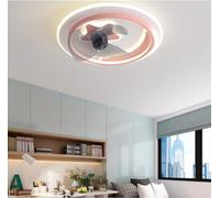 Ventilador de techo con luz LED empotrable y control remoto tipo luna, atenuación de 3 colores, silencioso, de perfil bajo, de 19,7 pulgadas, para interiores, cocina, baño, dormitorio, negro/rosa/azu