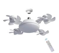 Ventilador de Techo con Luz LED Silencioso, 3 Velocidades y Aspas Retráctiles, Lámpara de Techo con Ventilador para Dormitorio, Salón, Oficina | Diseño Moderno, Control Remoto (Blanco, 4 cabezas)