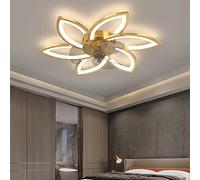 Ventilador de Techo con Luz Silencioso 78cm Flor Moderna Lampara Ventilador Techo con Mando/APP Regulable Reversible Verano Invierno Ceiling fan with Light para Dormitorio Salón, Dorada