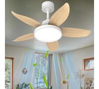 Ventilador de Techo con Luz Silencioso de 5 Aspas Mando a Distancia APP Lampara Ventilador Techo LED Brillo Ajustable 6 Velocidades Reversible Temporizador para Dormitorio, 36in, Madera Natural