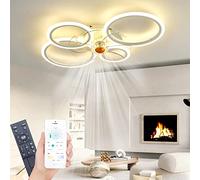 Ventilador de Techo con Luz Silencioso, Modernos Ventilador de Techo 6 velocidades Reversible, Ventiladores de techo con luz y control remoto, Memoria, Temporizador (Blanco, 80cm-4 Anillo)