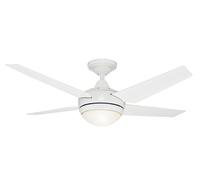HUNTER FAN Sonic, 132 cm, Ventilador de Techo para Interior con Luz, Silencioso, con Mando a Distancia y 4 Aspas Reversibles, para Verano o Invierno, Acabado Blanco, Modelo 50666