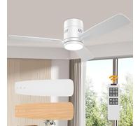 Ventilador de Techo con Luz y Mando 107cm (42"), Ventilador Techo Perfil Bajo 23cm, Motor DC Silencioso 30W, Memoria, 6 Velocidades, 6 CCT Regulable, Temporizador, Invierno/Verano, Blanco/Madera