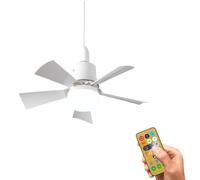 Ventilador de techo con luz y mando a distancia, 30 W pequeño regulable LED Ceiling Fan with E27 zócalo, 3 velocidades, 3 modos regulables, temporizador, 5 aspas, para dormitorio salón cocina (blanco)
