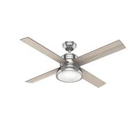Hunter Ventilador de techo Loki 50424 – Luz, mando a distancia, 4 aspas, 132 cm – Roble/níquel