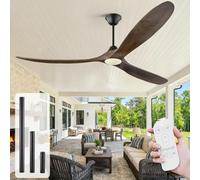 Ventilador de Techo de 178 cm con Luz y Control Remoto, 3 Aspas de Madera Maciza, Motor de CC reversible silencioso,Adecuado para dormitorios grandes, salas de estar, balcones y porches cubiertos