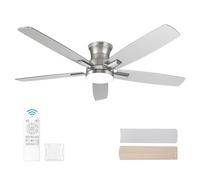 Ventilador de techo de níquel cepillado de 52 pulgadas con luz y control remoto. Sin ruido, regulable, 3 CCT, 6 velocidades reversibles, ventiladores de techo CC de perfil bajo para uso en interiores