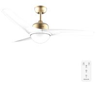 Cecotec Ventilador de Techo con Luz EnergySilence Aero 560 GoldWhite. 60W, Diámetro 52”, luz LED de 18W, Mando a distancia, Temporizador programable, 3 Velocidades y 3 Aspas. Modo winter/summer