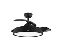 EVVO Ventilador de Techo con Aspas Rectráctiles y Luz, Ø107cm, 3 Aspas, Motor DC 40W, 6 Velocidades, Temporizador hasta 4h, Función Invierno-Verano, Protección IP44 (Negro)