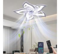 Ventilador de techo genérico con luz, ventilador de techo silencioso con control remoto y aplicación, 50 W regulable ventilador de techo LED, 6 velocidades, para sala de estar, dormitorio (blanco)