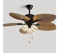 Ventilador de techo grande retro de 52 pulgadas con luces Luz de ventilador de techo silenciosa de 3 velocidades con interruptor de tracción Villa Comedor Dormitorio Sala de estar Luz de tec