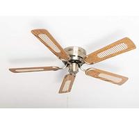 Ventilador de techo Kisa Deluxe latón antiguo sin luz - ala de roble/nogal incluyendo el interruptor de tirar