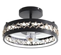 Ventilador de techo lampara led con detalles acabado cuerda. control con mando distancia o traves de app por bluetooth. tres tipos de luz led: fria. natural o calida. graduacion niveles intensidad de