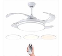 Ventilador de Techo Led 66W, Regulable en Intensidad y en Tono de Luz de Fria a Cálida, 4 Aspas Retráctiles, Mando a Distancia y APP para Móvil, Motor DC Ultra Silencioso, 6 Velocidades (Olg Blanco)