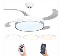 Ventilador de Techo Led 72W, Regulable en Intensidad y en Tono de Luz de Fria a Cálida, 4 Aspas Retráctiles, Mando a Distancia y APP para Móvil, Motor DC Ultra Silencioso, 6 Velocidades