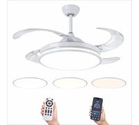 Ventilador de Techo Led 72W, Regulable en Intensidad y en Tono de Luz de Fria a Cálida, 4 Aspas Retráctiles, Mando a Distancia y APP para Móvil, Motor DC Ultra Silencioso, 6 Velocidades (blanco)