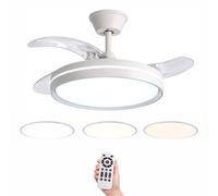 Ventilador de Techo Led 90W, Regulable en Intensidad y en Tono de Luz de Fria a Cálida, 3 Aspas Retráctiles, Mando a Distancia, Motor DC Ultra Silencioso, 6 Velocidades (Extra Flow)