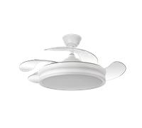 Ventilador de techo LED BY con 4 aspas retráctiles, 3 intensidades de luz y mando a distancia. Motor silencioso y de bajo consumo. Diámetro con las aspas abiertas 107cm. Modo verano e invierno.
