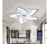 Ventilador de techo LED con forma de pétalo y luz, atenuación tricolor, ajuste de velocidad de 6 velocidades, equipado con control remoto, adecuado para dormitorios, cocinas y salas de estar