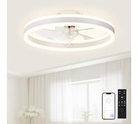 Ventilador de techo LED de 48 cm con luz, ventilador silencioso inteligente y moderno, regulable, 6 velocidades, reversible, ajuste continuo de la temperatura del color, diseño ultrafino, ideal para