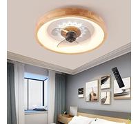 Ventilador de Techo LED de Madera Moderno con luz, Ventilador Invisible, Ventilador de Techo Ultra silencioso con iluminación para Comedor, Dormitorio y habitación Infantil. Luz de Techo reg