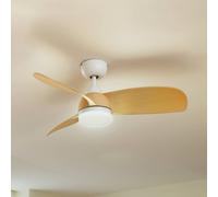Ventilador de techo LED Lindby Enon, blanco/color madera, CC, silencioso