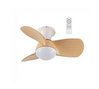 wonderlamp Ventilador de techo pequeño ø64cm silencioso LED Mancado Blanco+Haya CCT 3000-4000-6000K, Intensidad Regulable 20W