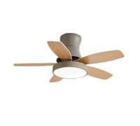 Ventilador de techo LED moderno, lámpara de araña con control remoto, reversible, temporizador de 1/2/4 h, regulable en 3 temperaturas de color, 5 aspas de madera, motor silencioso de 6 velocidades