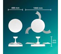 Philips Solr Lámpara de Techo con Ventilador de Aspas Retráctiles con LED, 3 Aspas, 106 Cm, 4500 Lúmenes, Luz Blanca Tres Tonos (2700 K/4000 K/5500 K), Regulable al 10%, Mando a Distancia, Blanco