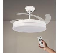 M mimotec - White Olga Ventilador de Techo LED 66W con Luz CCT Regulable y Control de Intensidad, Motor DC 30W+Luz Led 36W, Silencioso, 6 Velocidades, 4 Aspas Retráctiles, Temporizador.