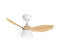 ABRILA - Ventilador DC CUBICO | Blanco/Haya con tres Aspas| con 6 Velocidades Ajustables | 3 Temperaturas de Luz Seleccionables | Mando a Distancia Incluido