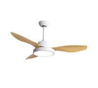 ABRILA - Ventilador DC HAYATE | Color Blanco con tres Aspas en Color Haya | con 6 Velocidades Ajustables | con 3 Temperaturas de Luz | Mando a Distancia Incluido