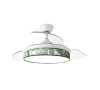 ABRILA - Ventilador DC MODA | Color Blanco con tres Aspas Desplegables ABS y Difusor de Hoja Verde | 6 Velocidades Ajustables | 3 Temperaturas de Luz | con Temporizador y Mando a Distancia Incluido