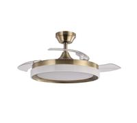 ABRILA - Ventilador DC ZENIT | Color Cuero con tres Aspas Desplegables | con 6 Velocidades Ajustables | con 3 Temperaturas de Luz | Mando a Distancia Incluido