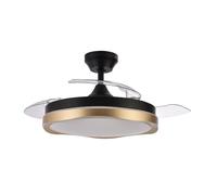 ABRILA - Ventilador DC BLONDI | Color Blanco/Oro con tres Aspas Desplegables | con 6 Velocidades Ajustables | con 3 Temperaturas de Luz | Mando a Distancia Incluido