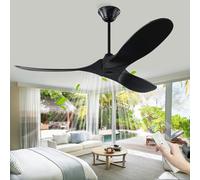Ventilador de techo negro sin luz de 132 cm, ventilador de techo exterior de 52 pulgadas con control remoto, motor de corriente continua reversible de 6 marchas, adecuado para patio, dormitorio