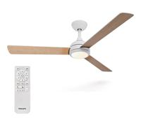 Philips Civx Lámpara de Techo con Ventilador LED, 3 aspas, Diámetro 132 Cm, 2500 Lúmenes, Luz Blanca Tres Tonos (3000 K/4500 K/6500 K), Regulable al 10%, Mando a Distancia, Blanco/Madera clara