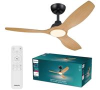 Philips Olas Ventilador de Techo con Luz LED, 3 aspas, Diámetro 132 cm, 2650 Lúmenes, Luz Blanca Ajustable de 3000 K a 6500 K, Regulable al 5%, Mando a Distancia Incluido, Negro/Madera