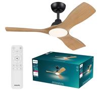 Philips Olas Ventilador de Techo con Luz LED, 3 aspas, Diámetro 107 cm, 2650 Lúmenes, Luz Blanca Ajustable de 3000 K a 6500 K, Regulable al 5%, Mando a Distancia Incluido, Negro/Madera
