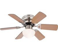 Ventilador de techo con hélices de níquel cepillado Globo, con lámpara E27, madera de haya/grafito