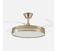 Ventilador de techo retráctil DC 59w Micenas Cuero 4 aspas transparentes 106d 6 velocidades 6980lm 3 colores Control Remoto, regulación de intensidad, memoria Y Temporizador