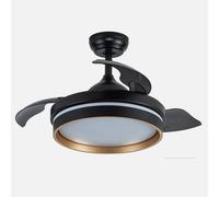 Ventilador de techo retráctil DC Nalon 48w Negro/oro 3 aspas 91d 4800lm 6 velocidades 3000k,4500k,6000k Control Remoto+memori temporizador